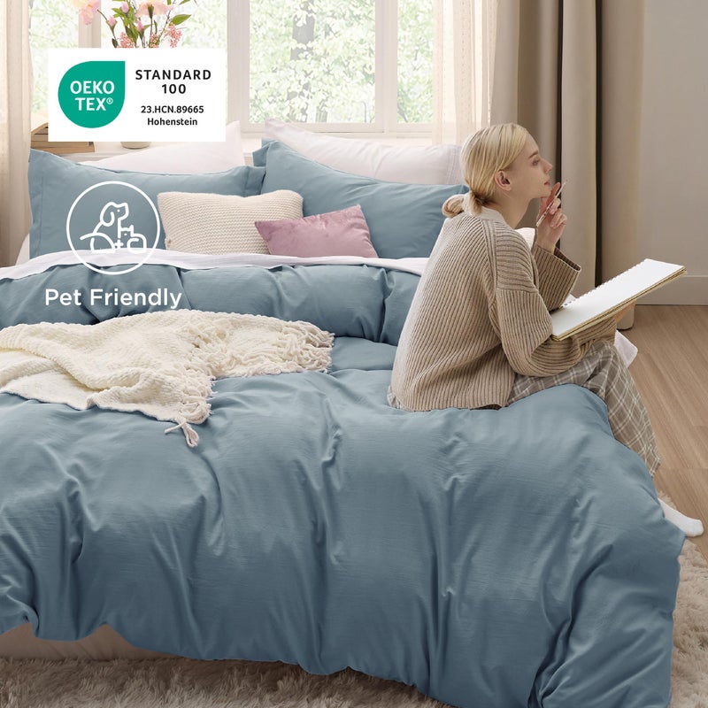 Bedsure Mineral Blue Oversized King Duvet Cover - 3 Pieces Prewashed Cotton-Like Polyester Extra Soft Bedding Set, Includes 1 Duvet Cover 120''x98'' with Zipper Closure & 2 Pillow Shams, No Comforter - Image 5