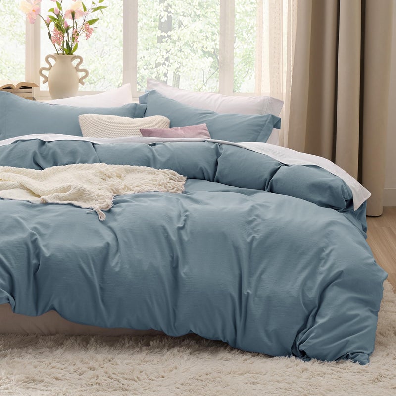 Bedsure Mineral Blue Oversized King Duvet Cover - 3 Pieces Prewashed Cotton-Like Polyester Extra Soft Bedding Set, Includes 1 Duvet Cover 120''x98'' with Zipper Closure & 2 Pillow Shams, No Comforter - Image 1