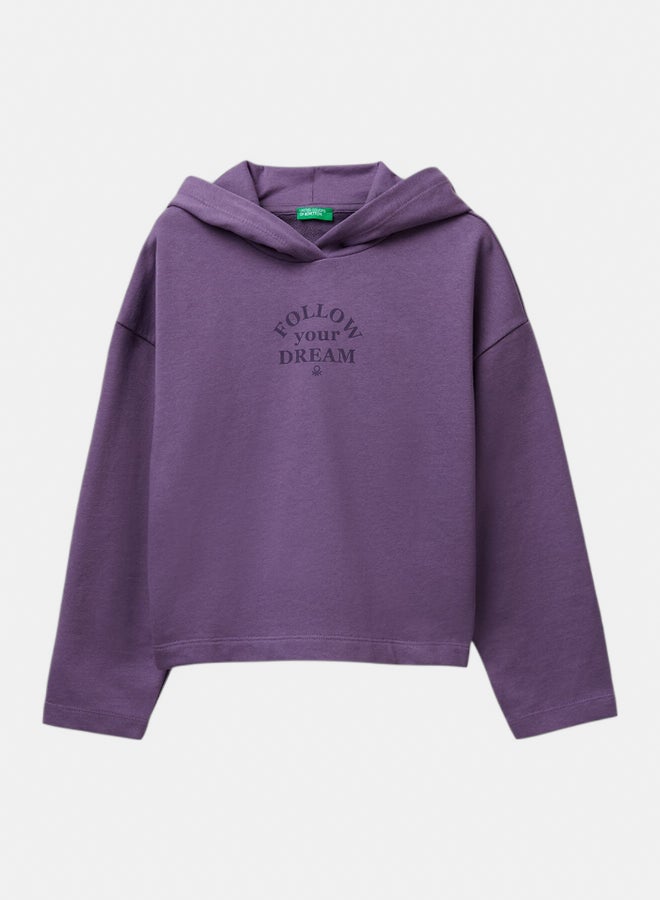 Benetton Girls Hooded sweatshirt with slogan print - Image 1