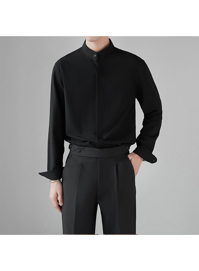 New Chinese Style Vertical Collar Middle Sleeve Shirt Men's Early Spring New Niche Shirt Sense Ice Silk Draped Middle Sleeve Shirt