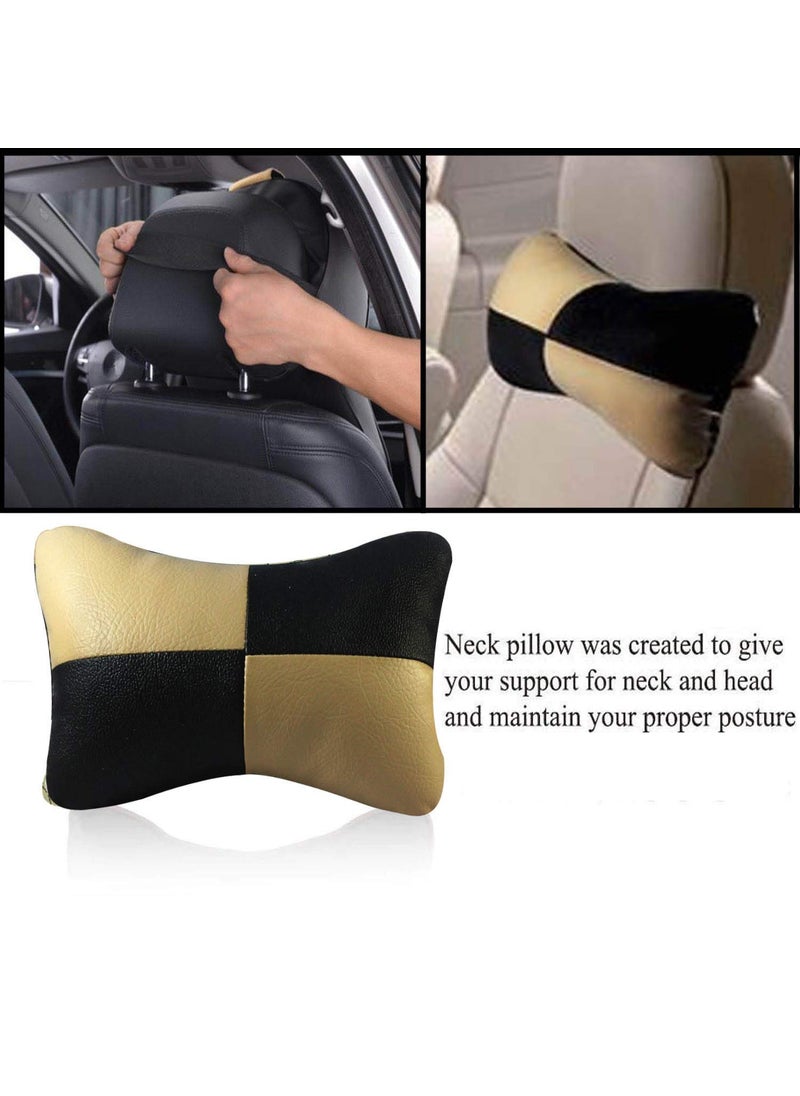 Adroitz AdroitZ Beige Neck Rest Soft Cushion in Leatherette Material Check Design for Car Pair of 2_184  - Image 5