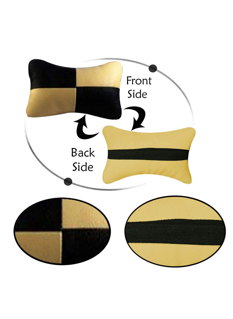 Adroitz AdroitZ Beige Neck Rest Soft Cushion in Leatherette Material Check Design for Car Pair of 2_184  - Image 2
