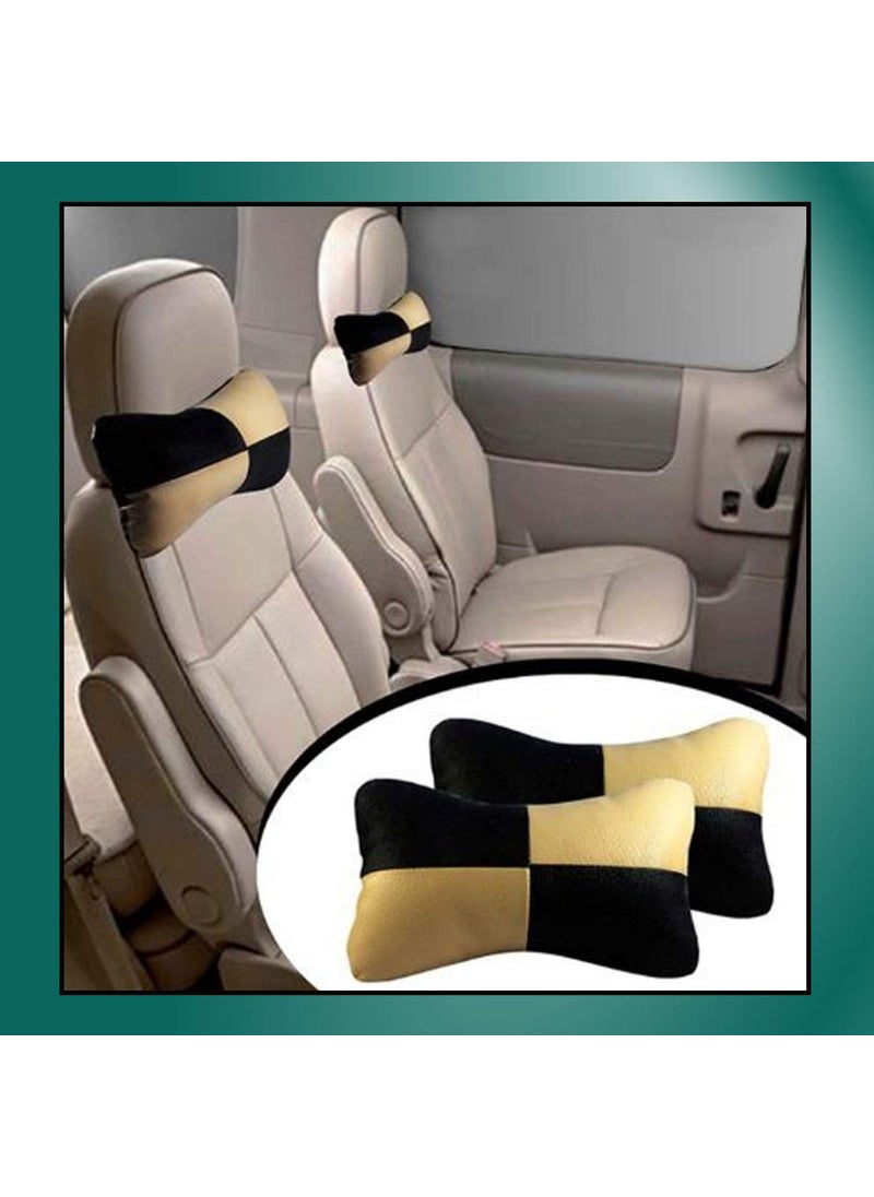 Adroitz AdroitZ Beige Neck Rest Soft Cushion in Leatherette Material Check Design for Car Pair of 2_184  - Image 3