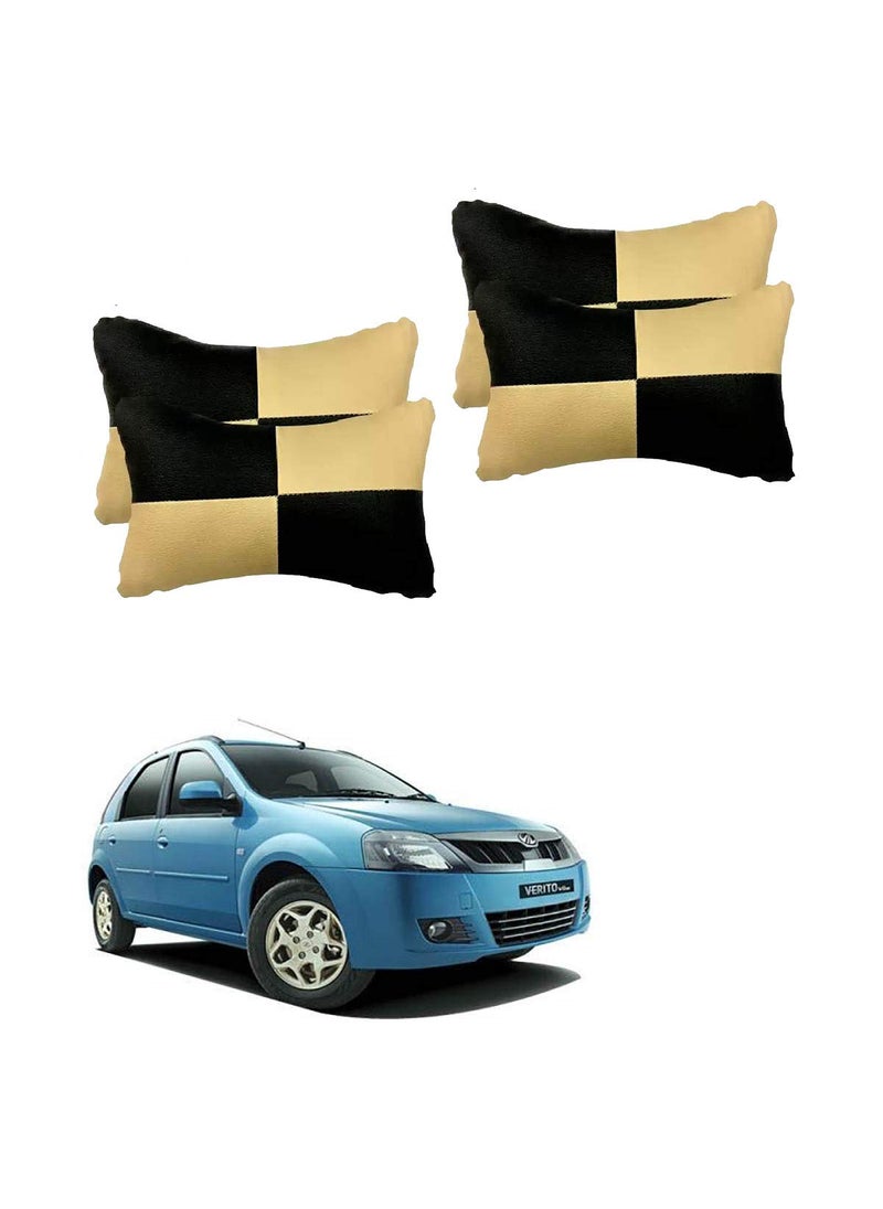 Adroitz AdroitZ Beige Neck Rest Soft Cushion in Leatherette Material Check Design for Car Pair of 2_184  - Image 1