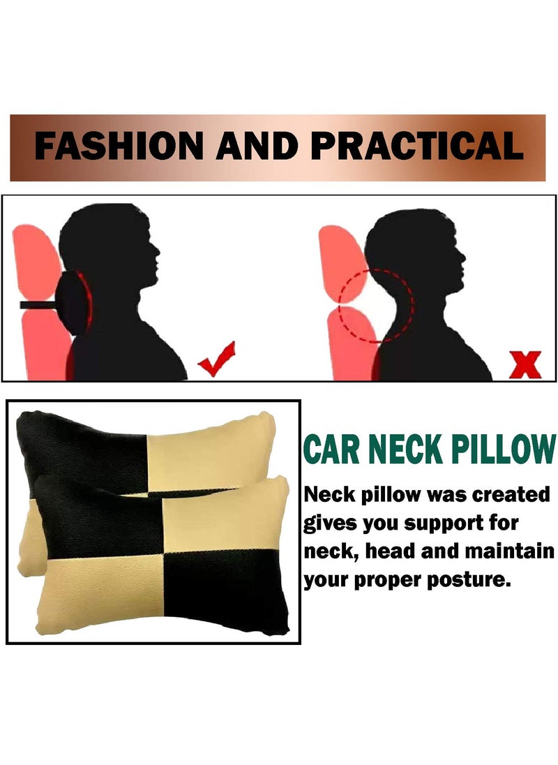 Adroitz AdroitZ Beige Neck Rest Soft Cushion in Leatherette Material Check Design for Car Pair of 2_184  - Image 4