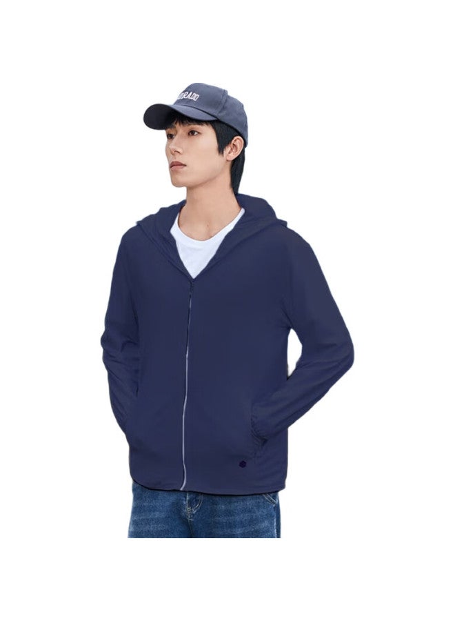 ROMON Men'S Summer Sun Protection Hooded Breathable Lightweight Quick-Drying Casual Jacket Men'S Clothing Fs2401 Dark Blue L - Image 1