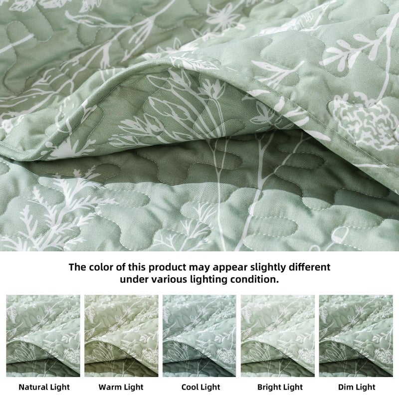 JANZAA Quilts Queen Size Sage Green Quilt Botanical with Floral Pattern Microfiber Bedspreads Queen Size 3 Pieces Lightweight Comforter Reversible Bedding Set with 2 Pillow Cases - Image 4