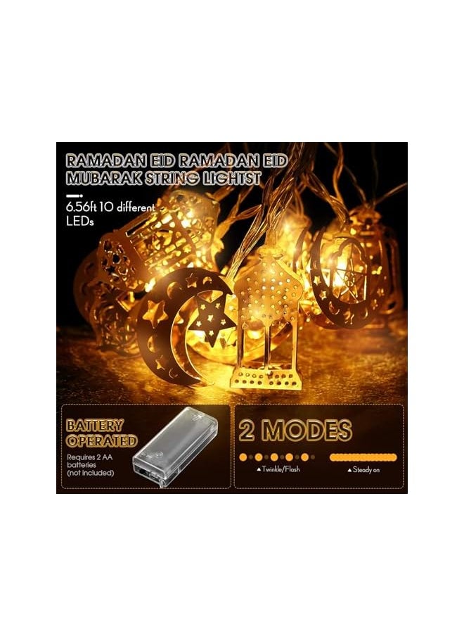 The Bros Eid Al Adha Decorations String Lights, 6.56 Feet 10 LEDs Eid Moon Star Kerosene Lantern Lamp, Battery Operated for Ramadan Outdoor Home Decoration Party Supplies (Warm White Color)  - Image 3