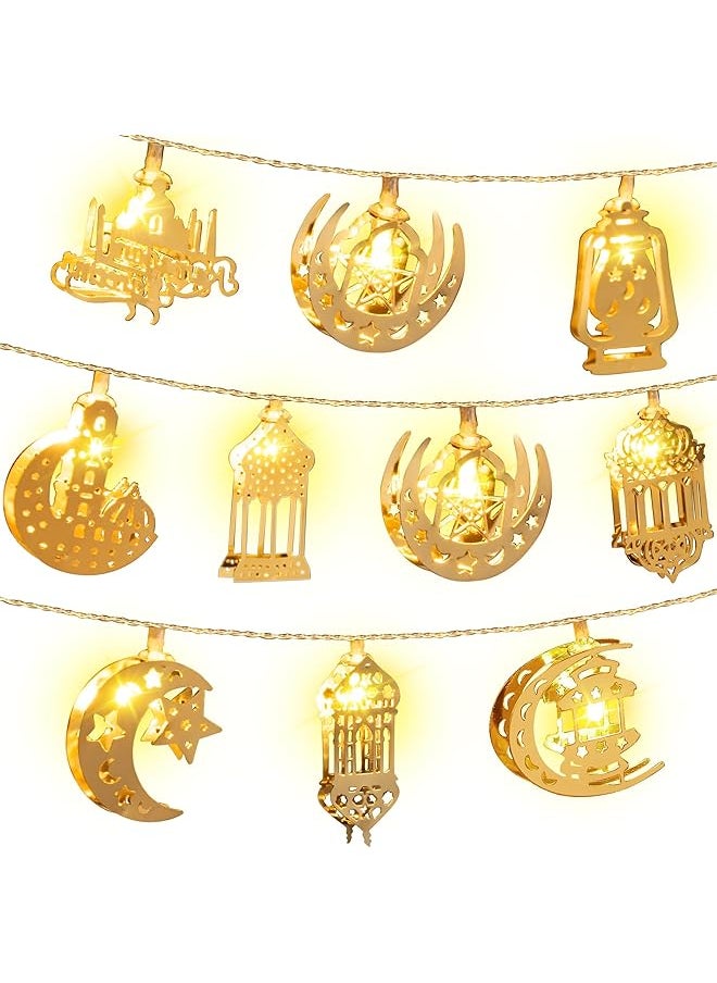 The Bros Eid Al Adha Decorations String Lights, 6.56 Feet 10 LEDs Eid Moon Star Kerosene Lantern Lamp, Battery Operated for Ramadan Outdoor Home Decoration Party Supplies (Warm White Color)  - Image 1
