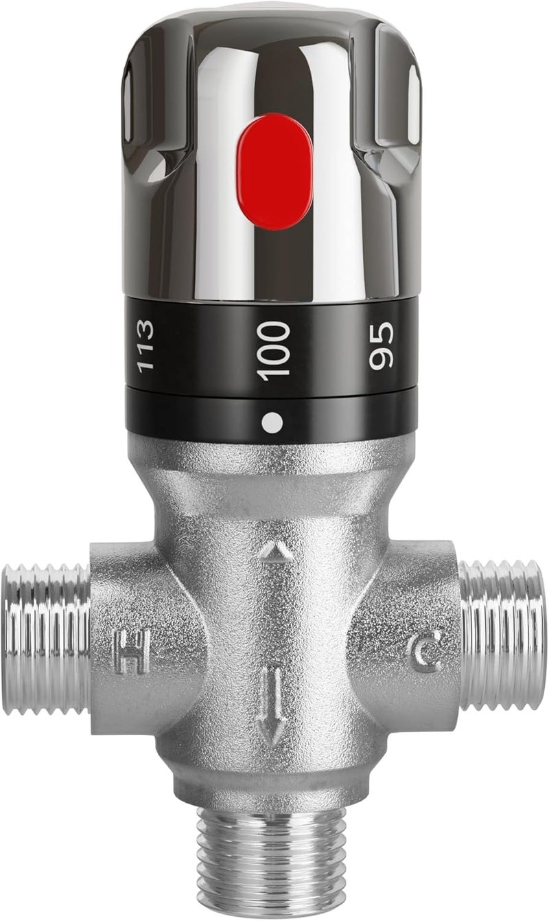 FUGO 1/2 NPT Thermostatic Mixing Valve,Water Mixing Valve with 1/2 NPT Male Connections,Solid Brass,Chrome - Image 1