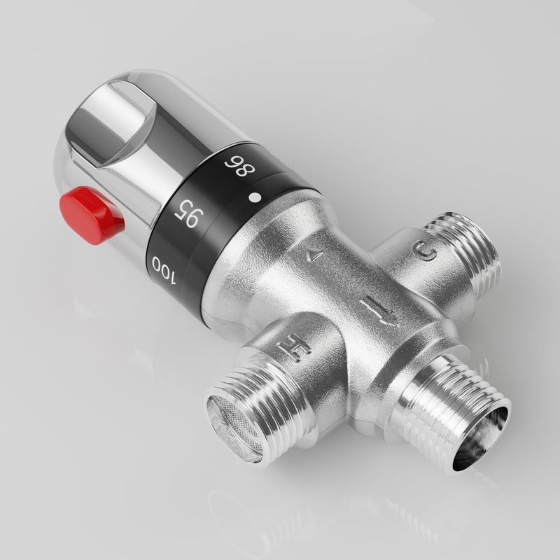 FUGO 1/2 NPT Thermostatic Mixing Valve,Water Mixing Valve with 1/2 NPT Male Connections,Solid Brass,Chrome - Image 5