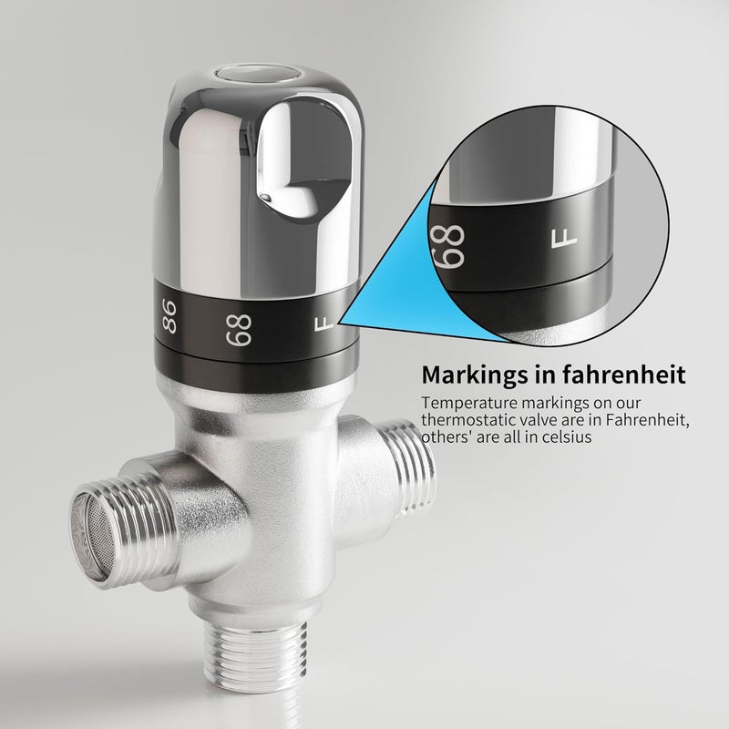 FUGO 1/2 NPT Thermostatic Mixing Valve,Water Mixing Valve with 1/2 NPT Male Connections,Solid Brass,Chrome - Image 3