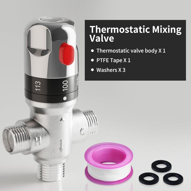 FUGO 1/2 NPT Thermostatic Mixing Valve,Water Mixing Valve with 1/2 NPT Male Connections,Solid Brass,Chrome - Image 4