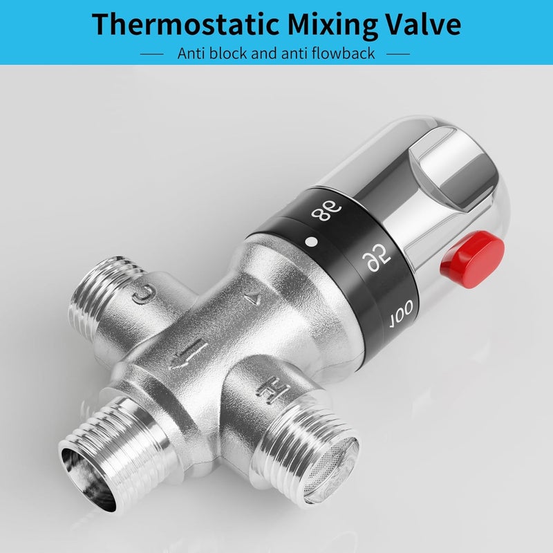 FUGO 1/2 NPT Thermostatic Mixing Valve,Water Mixing Valve with 1/2 NPT Male Connections,Solid Brass,Chrome - Image 2