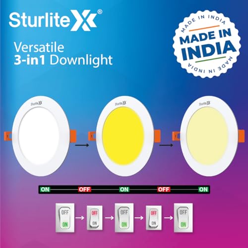 Sturlite Eco LYF 15W (3 in1) Round LED Downlight| Warm, Neutral & Cool White Color Temperature| 1200 Lumens with CRI Tech for Various Ceiling Types and Rooms (Round, Pack of 1) - Image 4