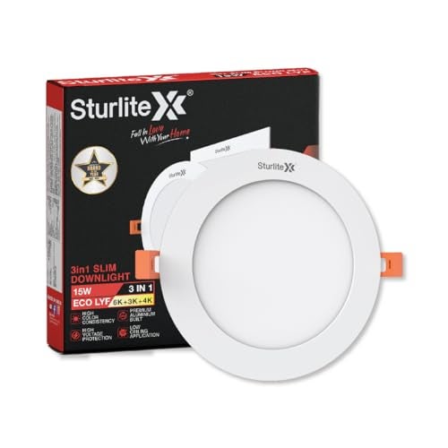 Sturlite Eco LYF 15W (3 in1) Round LED Downlight| Warm, Neutral & Cool White Color Temperature| 1200 Lumens with CRI Tech for Various Ceiling Types and Rooms (Round, Pack of 1) - Image 1