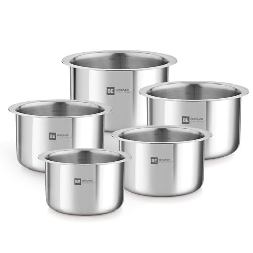 Bergner BE Essentials 5 Pcs Tope Set, Triply Stainless Steel Topes with Sizes 14cm (1.2L), 16cm (1.6L), 18cm (2.3L), 20cm (3.5L), 22cm (4.5L), Easy to Clean, Induction Bottom and Gas Stove Ready - Image 2