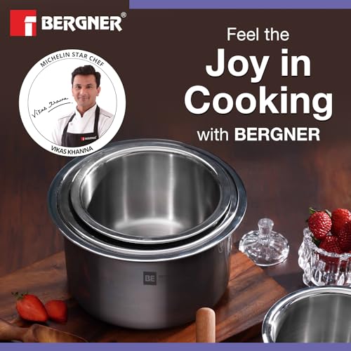 Bergner BE Essentials 5 Pcs Tope Set, Triply Stainless Steel Topes with Sizes 14cm (1.2L), 16cm (1.6L), 18cm (2.3L), 20cm (3.5L), 22cm (4.5L), Easy to Clean, Induction Bottom and Gas Stove Ready - Image 3
