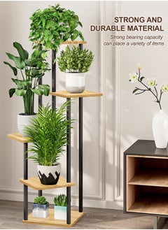 Generic 5-Tier Modern Floor Standing Flower Racks Flowers Stand Balcony Rack Plants Dispaly Shelf for Indoor Outdoor Garden Balcony Living Room Corner Terrace Yard Samll Space (5Tier-Black+Light walnut color)  - Image 1