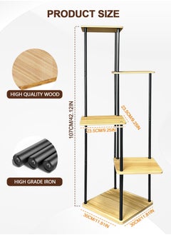 Generic 5-Tier Modern Floor Standing Flower Racks Flowers Stand Balcony Rack Plants Dispaly Shelf for Indoor Outdoor Garden Balcony Living Room Corner Terrace Yard Samll Space (5Tier-Black+Light walnut color)  - Image 2
