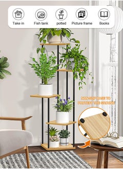 Generic 5-Tier Modern Floor Standing Flower Racks Flowers Stand Balcony Rack Plants Dispaly Shelf for Indoor Outdoor Garden Balcony Living Room Corner Terrace Yard Samll Space (5Tier-Black+Light walnut color)  - Image 4