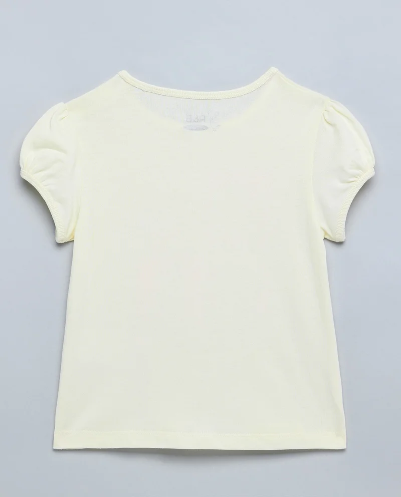 R&B Unicorn Print Top with Crew Neck and Puff Sleeves