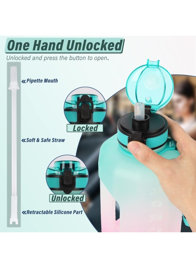 DEXO 2.2L Water Bottle with Handle & Straw, 74oz Big Sports Jug, BPA-Free Leakproof Motivational Drinking Bottle for Gym, Yoga, Outdoor, Camping – Green Pink Gradient - Image 2