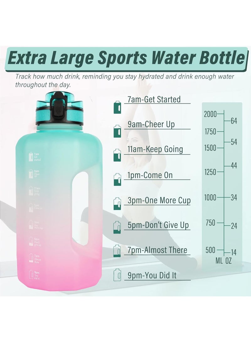 DEXO 2.2L Water Bottle with Handle & Straw, 74oz Big Sports Jug, BPA-Free Leakproof Motivational Drinking Bottle for Gym, Yoga, Outdoor, Camping – Green Pink Gradient - Image 4