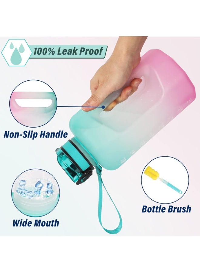 DEXO 2.2L Water Bottle with Handle & Straw, 74oz Big Sports Jug, BPA-Free Leakproof Motivational Drinking Bottle for Gym, Yoga, Outdoor, Camping – Green Pink Gradient - Image 3