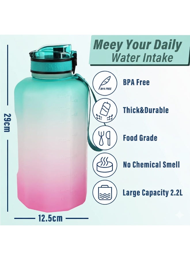 DEXO 2.2L Water Bottle with Handle & Straw, 74oz Big Sports Jug, BPA-Free Leakproof Motivational Drinking Bottle for Gym, Yoga, Outdoor, Camping – Green Pink Gradient - Image 5