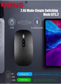UNUNS Wireless Bluetooth Mouse,Rechargeable Slim Silent Laptop Mouse,Portable BT5.2 And 2.4G USB Receiver Dual Mode Computer Mice,3 Adjustable DPI,For Notebook,Tablet,Phone,Black  - Image 4