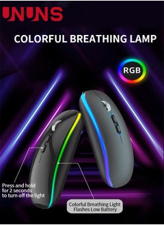 UNUNS Wireless Bluetooth Mouse,Rechargeable Slim Silent Laptop Mouse,Portable BT5.2 And 2.4G USB Receiver Dual Mode Computer Mice,3 Adjustable DPI,For Notebook,Tablet,Phone,Black  - Image 2