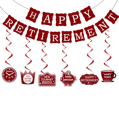 Zeptrix 21Pcs Happy Retirement Party Decorations for Men WomenRed Funny Retirement Banner Hanging Swirls Paper Kit Outdoor Indoor Bunting Garland Sign Teacher Retired Banners Office Farewell Decor Supplies - Image 1