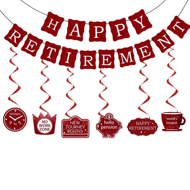 Zeptrix 21Pcs Happy Retirement Party Decorations for Men WomenRed Funny Retirement Banner Hanging Swirls Paper Kit Outdoor Indoor Bunting Garland Sign Teacher Retired Banners Office Farewell Decor Supplies - Image 3