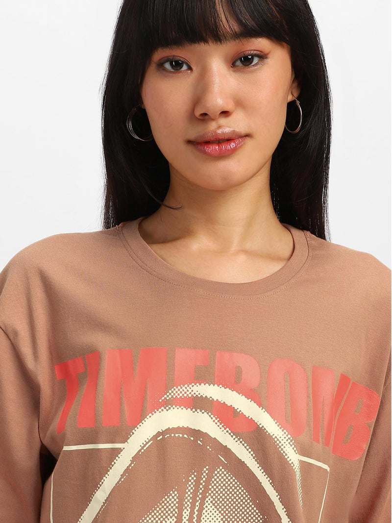 JUNEBERRY® Pure Cotton Half Sleeve Round Neck Oversized Fit Graphic Print Cork T-Shirt for Women/Girls (OS_J_TMBOMB_CR_XL) (Available in from S to 2XL) - Image 3