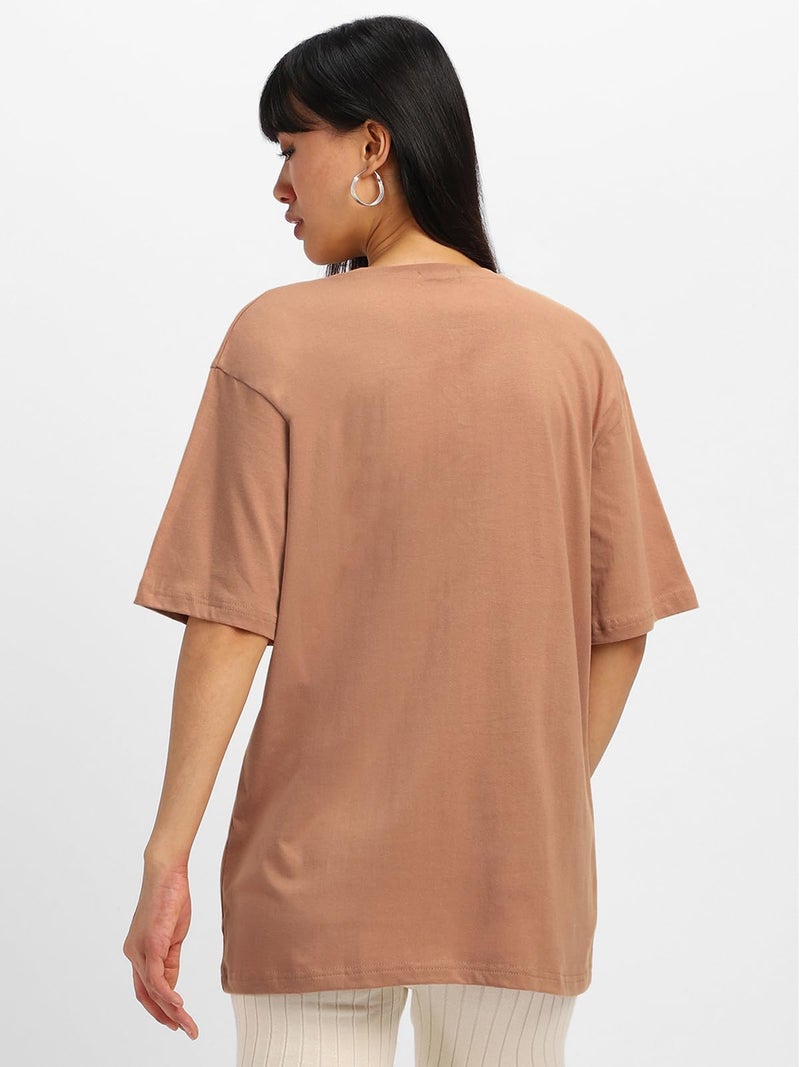 JUNEBERRY® Pure Cotton Half Sleeve Round Neck Oversized Fit Graphic Print Cork T-Shirt for Women/Girls (OS_J_TMBOMB_CR_XL) (Available in from S to 2XL) - Image 4