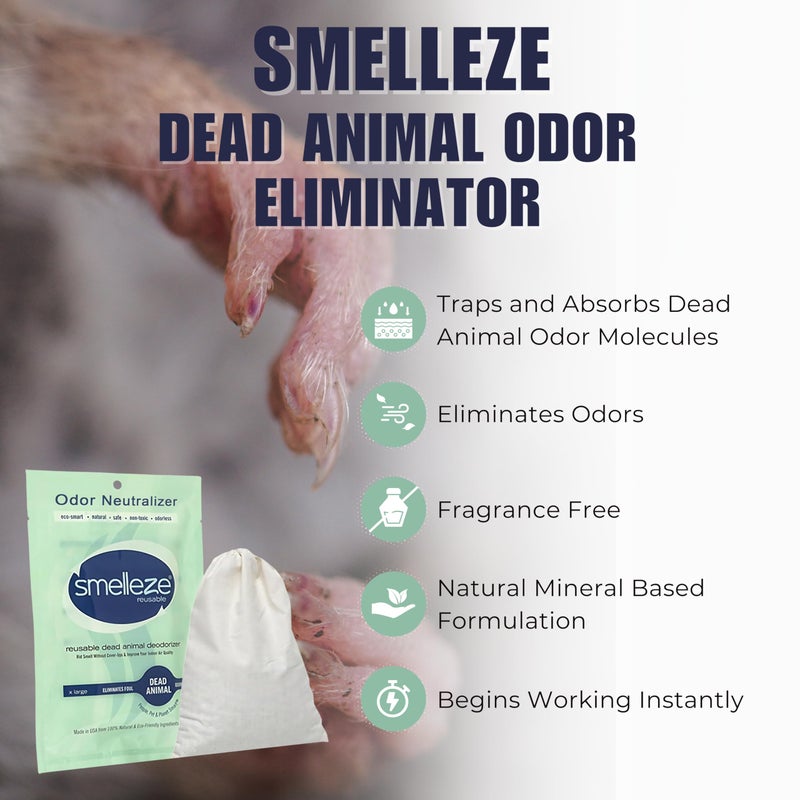 SMELLEZE Dead Animal Odor Eliminator for Strong Odor Removal - Eliminate Dead Rodent & Wildlife Smell - Safe Indoor & Outdoor Use, Natural Odor Remover, Fresh & Effective - 1 Pouch. - Image 3