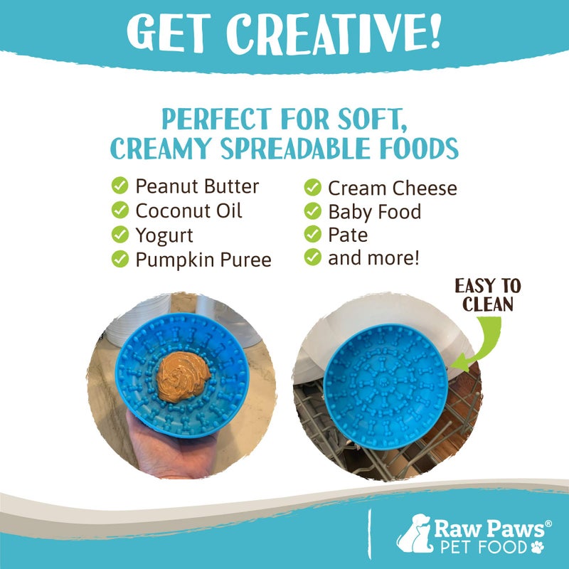Raw Paws Licking Mat Bowl - Bathing, Shower & Grooming Distraction Mat for Dogs with Suction - Boredom & Anxiety Reducer - Great for Yogurt, or Peanut Butter - Fun Alternative Dog Slow Feeder Bowl - Image 4