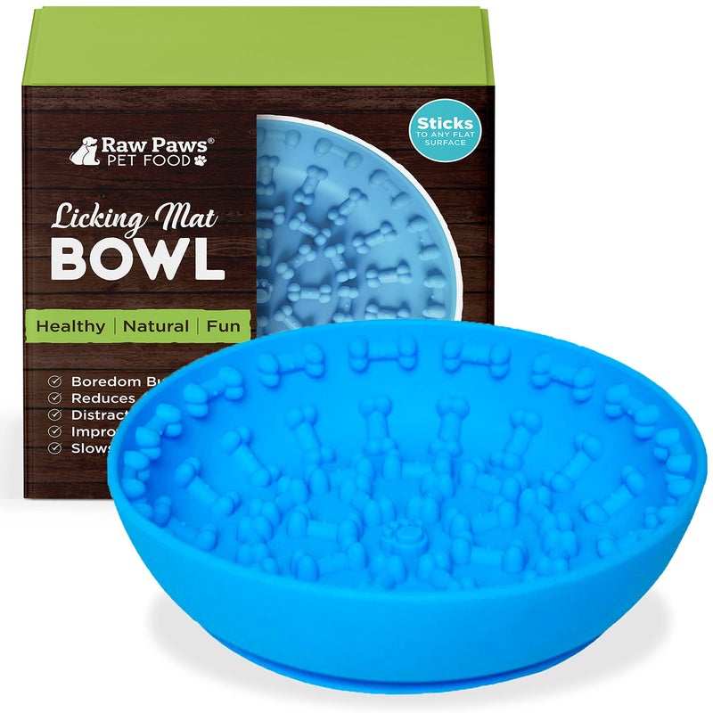 Raw Paws Licking Mat Bowl - Bathing, Shower & Grooming Distraction Mat for Dogs with Suction - Boredom & Anxiety Reducer - Great for Yogurt, or Peanut Butter - Fun Alternative Dog Slow Feeder Bowl - Image 1