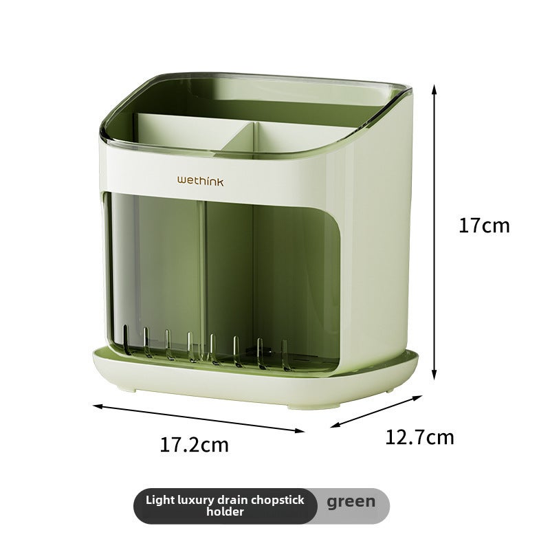 Kitchen Chopstick Rack Floor-Standing Household Chopstick Barrel Kitchen Family New Drain Storage Box Chopstick Basket Chopstick Cage(New-Green) - Image 2