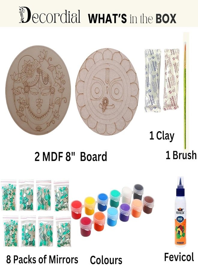 Decordial 8inches shrinathji lippan Art Materials DIY kit with 2 pcs 8 inches lippan MDF Board Gold Decorative Mirrors lippan Art kit for Kids Adults wall Decoration for Home Decor - Image 3