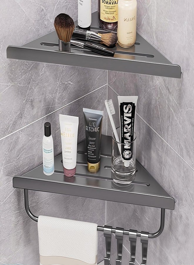 JAMESVAN 2 Pack Shower Corner Shelf,Bathroom Shower Organizer Corner Shower Caddies with 4 Hooks,Rust Proof Corner Shower Caddy, Grey - Image 1