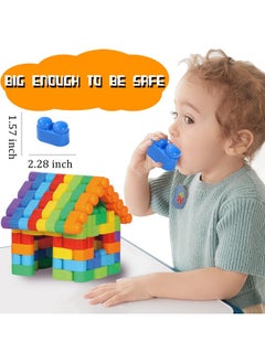 RAINBOW TOYFROG Building Blocks Toys For Toddlers-Educational Development Stem Toys-Safe Skill Building Toys For Boys&Girls - Set Of 74Pcs With Alphabet &Umber Stickers - Included Storage Bag  - Image 3
