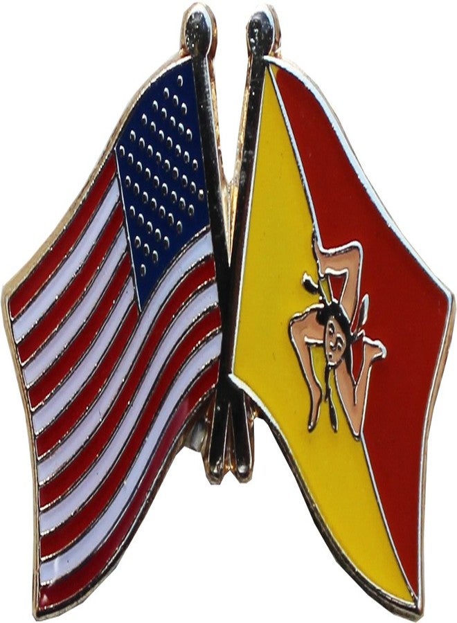 Flagline USA and Sicily Flag Die-struck Metal Friendship Lapel Pin with Butterfly Clasp Closure - Image 1