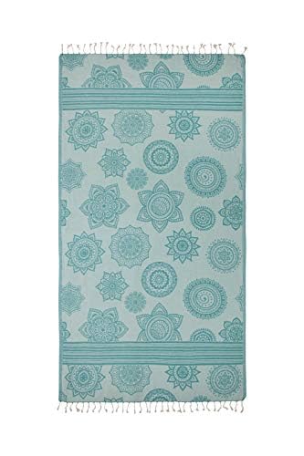 InfuseZen Turkish Bath & Beach Towel – Reversible Medallion Design - 100% Organic Turkish Cotton - Soft, Lightweight, Absorbent Peshtemal -Quick Dry, Sand Free- For Pool, Gym, Throw, Travel- Sea Green - Image 2