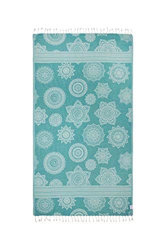 InfuseZen Turkish Bath & Beach Towel – Reversible Medallion Design - 100% Organic Turkish Cotton - Soft, Lightweight, Absorbent Peshtemal -Quick Dry, Sand Free- For Pool, Gym, Throw, Travel- Sea Green - Image 1