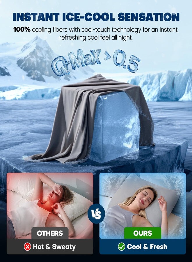 Rifens Cooling Pillowcases for Hot Sleepers Set of 2, Soft & Smooth (Light Gray, King) - Image 2