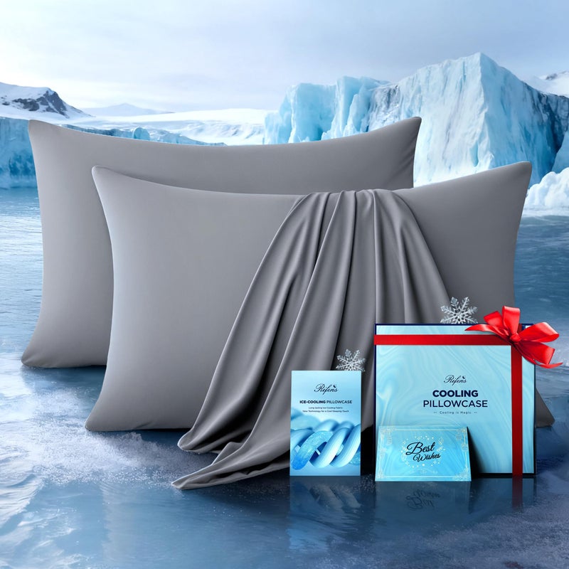 Rifens Cooling Pillowcases for Hot Sleepers Set of 2, Soft & Smooth (Light Gray, King) - Image 1