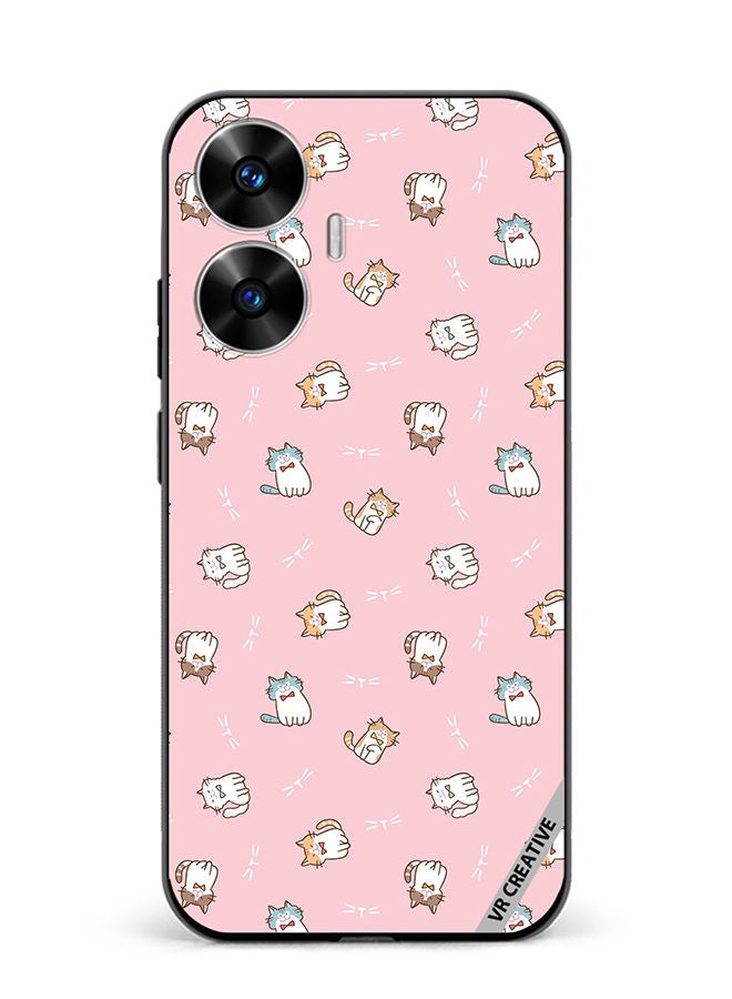 VR CREATIVE Protective Case Cover For Realme C55 Cartoon Cat Design On Pink Design Multicolour - Image 1