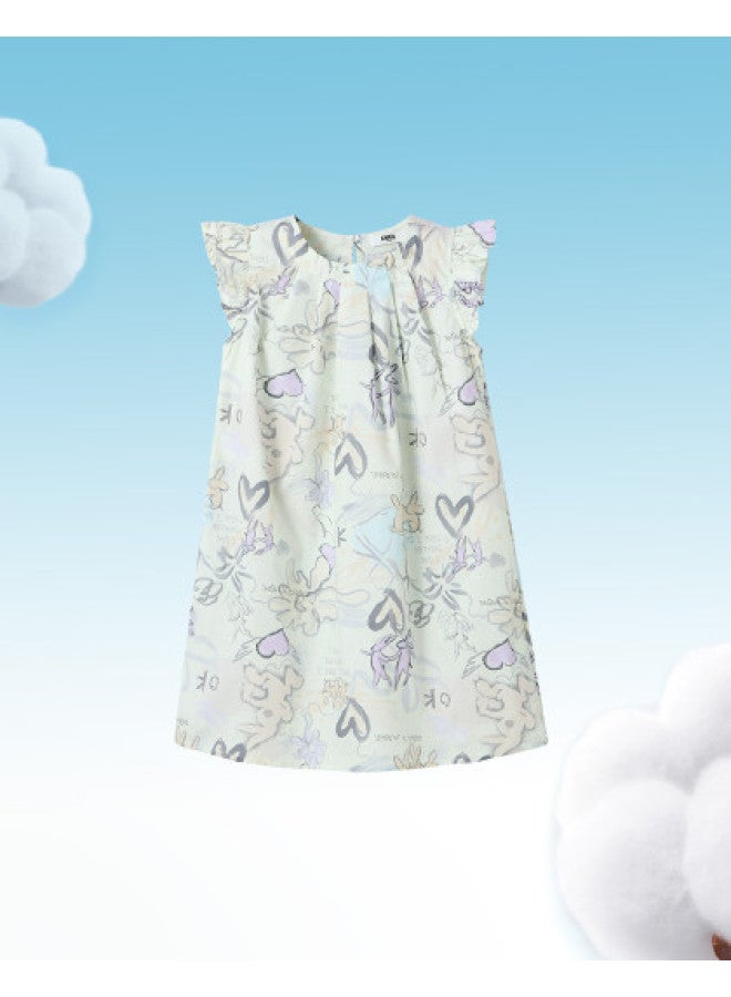 Annil Girl's Short-sleeve Cotton Dress 2025 Summer New Floral Hem Gradient Vacation Style Princess Dress - Image 1
